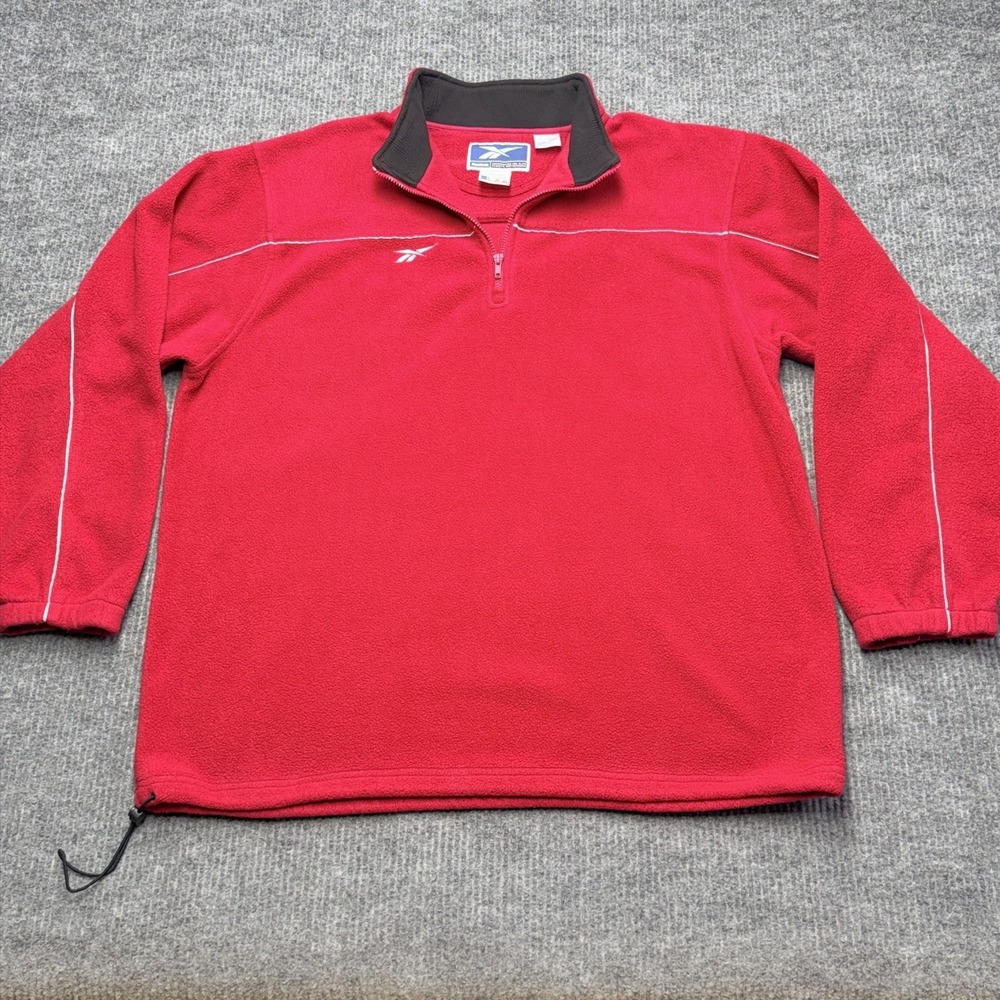 Vintage Y2K Reebok Fleece Pullover Mens XL Red 1/4 Zip Vector Logo